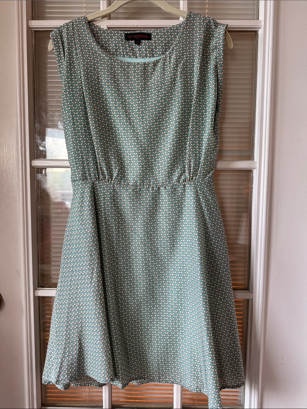 Sleeveless Mint Green Patterned Mini Dress